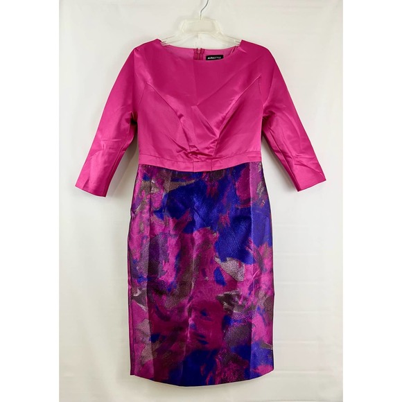 Alisa Style Dress Size M Medium Satin Pink Watercolor Floral Cocktail - Picture 1 of 4